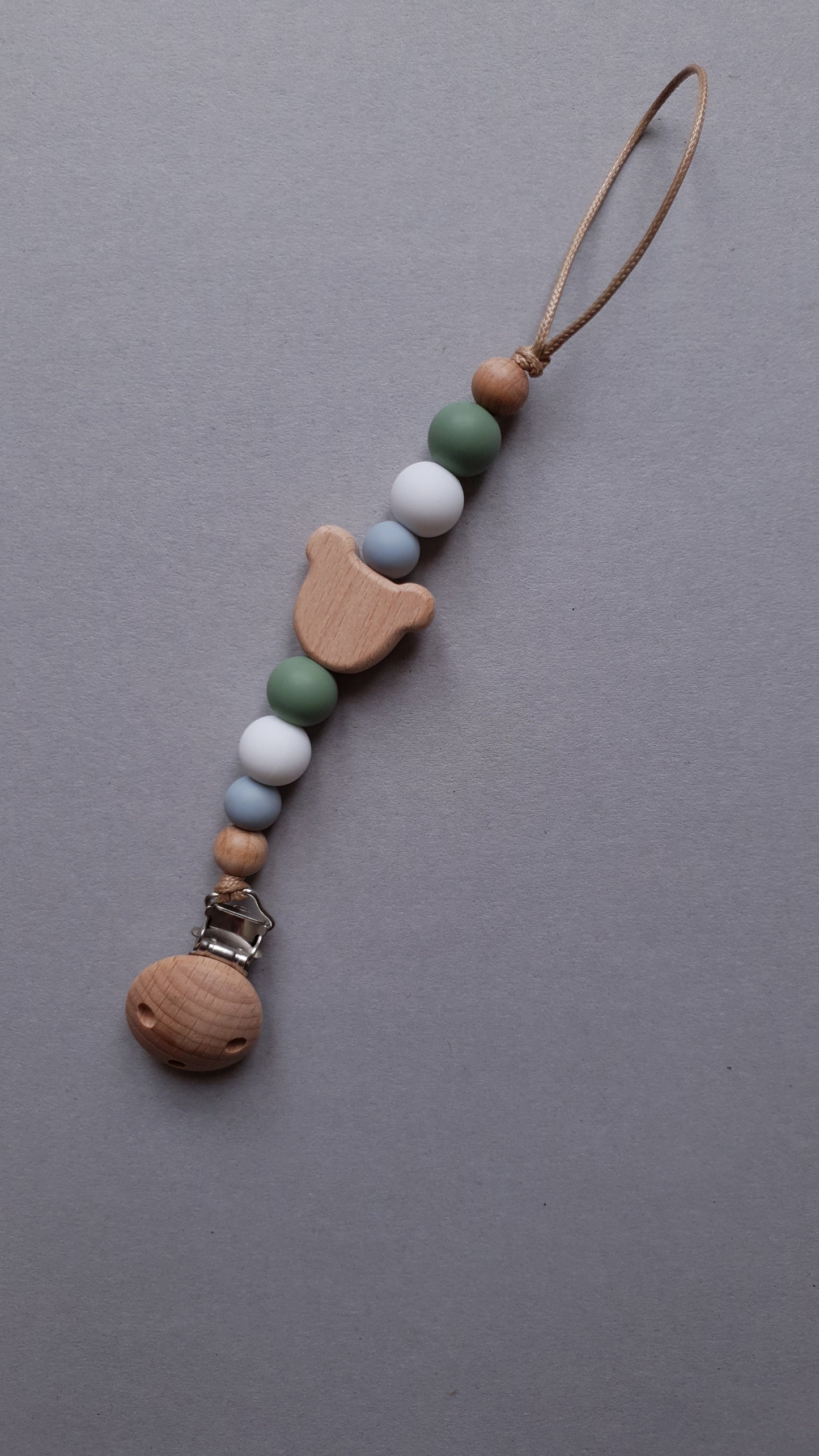 Portaciuccio Neonato in Legno Naturale e Silicone