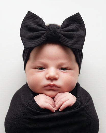Three ribbed headbands are stacked on a light background.