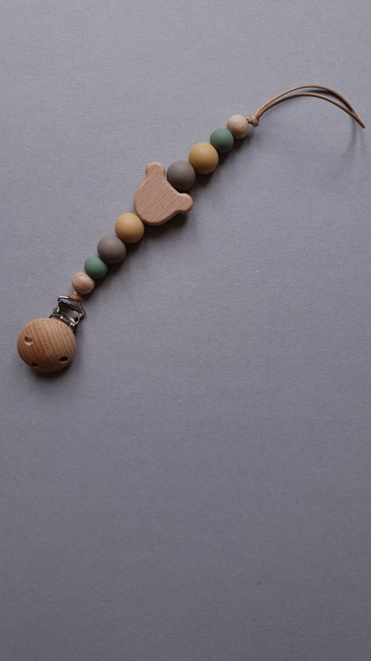 Portaciuccio Neonato in Legno Naturale e Silicone